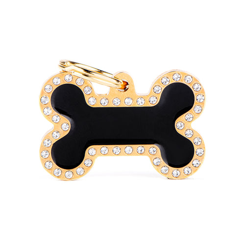 MyFamily USA ID Tags Glam Bone Black and Gold Small