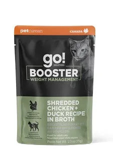 Petcurean Go! Solutions Booster Shredded Chicken + Duck in Broth for Weight Management Wet Cat Food (2.5 oz)