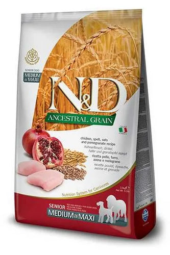 Farmina N&D Ancestral Grain Chicken & Pomegranate Medium Maxi Senior Dog Food