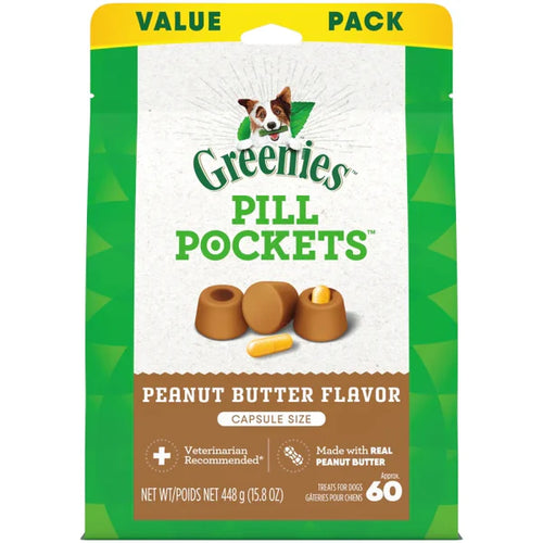Greenies Peanut Butter Flavored Capsule Pill Pockets Dog Treats (60 count)