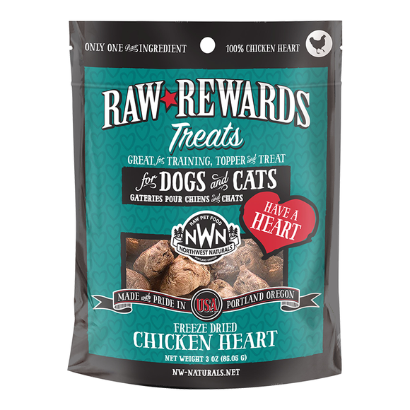 Northwest Naturals Freeze Dried Chicken Heart Treats for Cats and Dogs