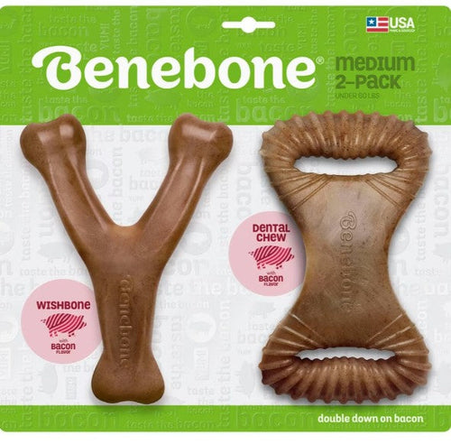 Benebone Dental Chew & Wishbone Dog Chew Toy (Medium - Pack of 2 / BACON)