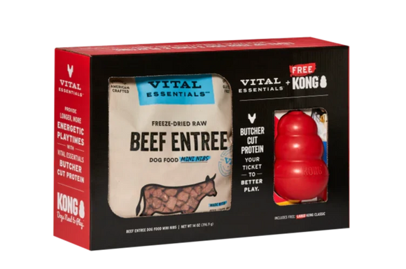 Vital Essentials Freeze Dried Grain Free Beef Mini Nibs Entree for Dogs Food and Free Kong