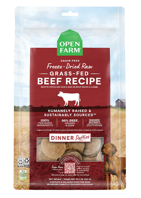 Open Farm Grass Fed Beef Freeze Dried Patties Dog Food