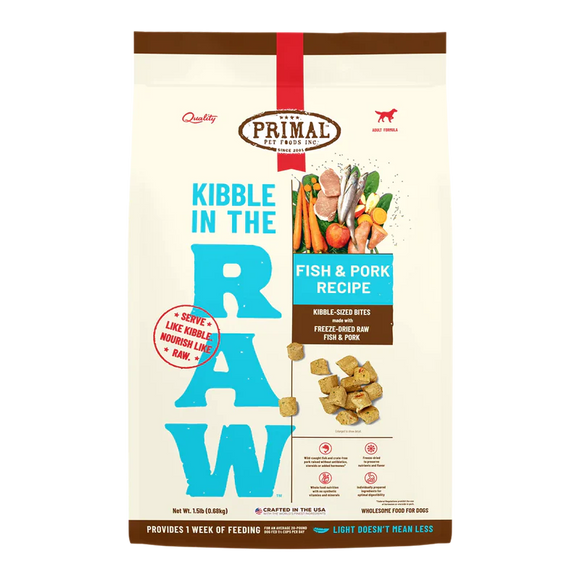 Primal Kibble in the Raw Fish and Pork Recipe Dog Food