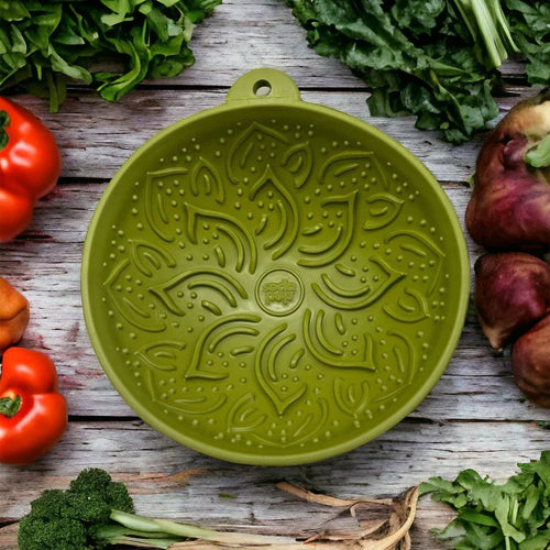 SodaPup Garden of Eatin' Tipsy Bowl (6.5” diameter x 0.25” thick. / Green)