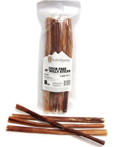 Natural Dog 12in Bully Sticks Odor Free (16oz Bag)