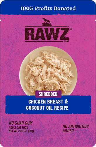 Rawz Shredded Chicken Breast & Coconut Oil Cat Wet Food Recipe (2.46 oz. Pouches)