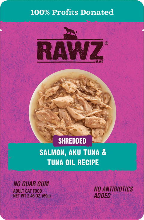 RAWZ Shredded Salmon, Aku Tuna & Tuna Oil Wet Cat Food