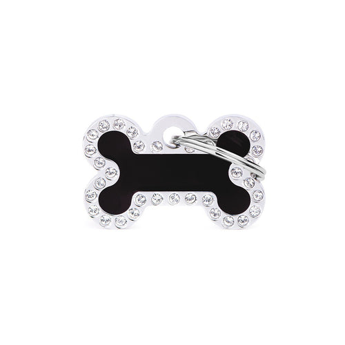MyFamily USA ID Tags Glam Bone Small Black with Rhinestones