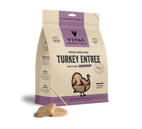Vital Essentials Freeze-Dried Raw Turkey Entrée Mini Patties Dog Food (14 Oz)