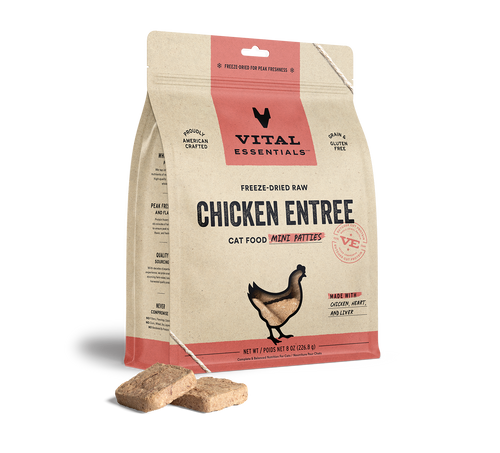 Vital Essentials Chicken Freeze-Dried Raw Entrée Cat Food Mini Patties (8 OZ)