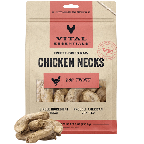 Vital Essentials Raw Bar Freeze Dried Raw Chicken Necks Dog & Cat Snacks (9 oz)