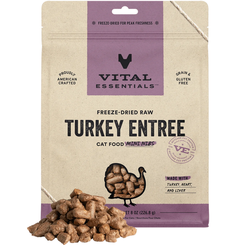 Vital Essentials Freeze-Dried Raw Turkey Entree Mini Nibs Cat Food (8 oz)