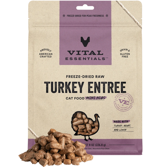 Vital Essentials Freeze-Dried Raw Turkey Entree Mini Nibs Cat Food (8 oz)