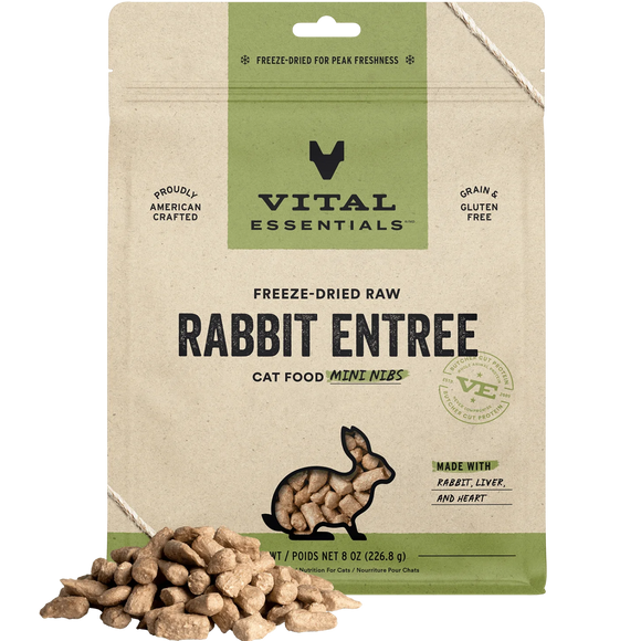 Vital Essentials Freeze-Dried Raw Rabbit Entree Mini Nibs Cat Food (8 oz)