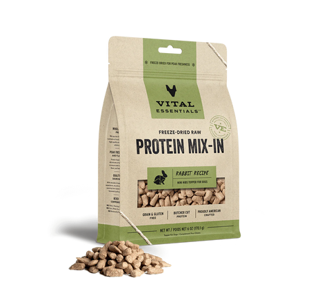 Vital Essentials Freeze-Dried Raw Protein Mix-In Rabbit Recipe Mini Nibs Topper for Dogs
