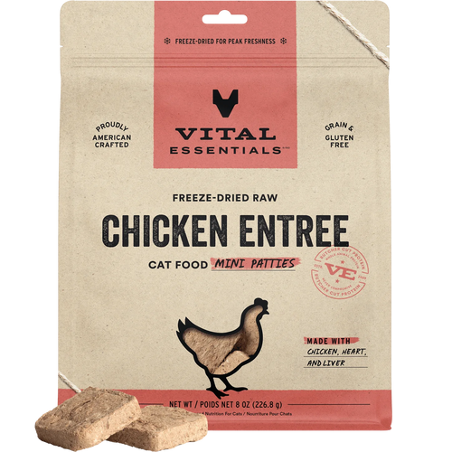 Vital Essentials Chicken Freeze-Dried Raw Entrée Cat Food Mini Patties (8 OZ)