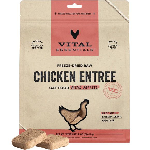Vital Essentials Chicken Freeze-Dried Raw Entrée Cat Food Mini Patties (8 OZ)