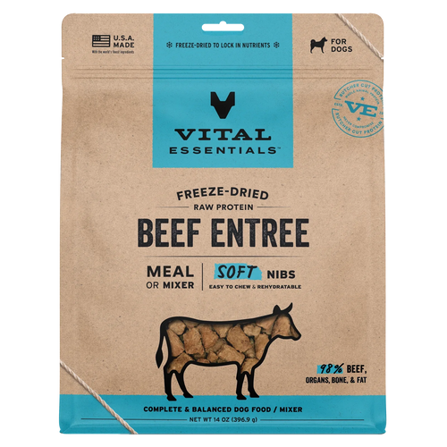 Vital Essentials Freeze-Dried Raw Protein Beef & Mixer Soft Nibs Meal or Mixer Dog Food (14 oz)