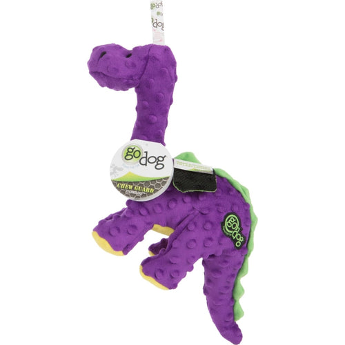 GODOG DINOS BRUTO DURABLE PLUSH SQUEAKER DOG TOY (LARGE / PURPLE)