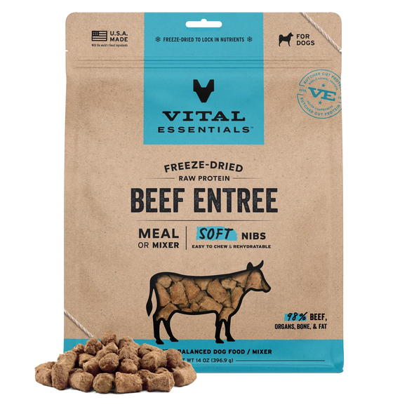 Vital Essentials Freeze-Dried Raw Protein Beef & Mixer Soft Nibs Meal or Mixer Dog Food (14 oz)
