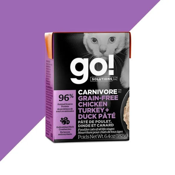 Petcurean Go! Carnivore Chicken Turkey & Duck Pate Wet Cat Food 6.4 oz