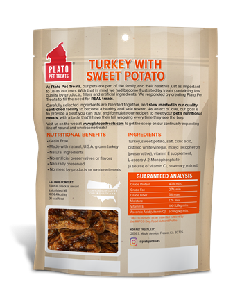 Plato Grain Free Real Strips Turkey With Sweet Potato Dog Treats