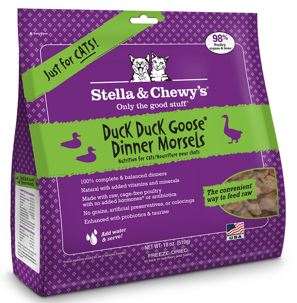 Stella & Chewy's Duck Duck Goose Grain Free Dinner Morsels Freeze Dried Raw Cat Food