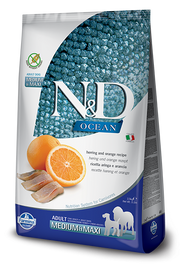 Farmina Ocean N&D Natural and Delicious Grain Free Medium & Maxi Adult Herring & Orange Dry Dog Food