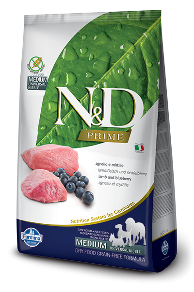 Farmina Prime N&D Natural and Delicious Grain Free Medium Adult Lamb & Blueberry Dry Dog Food