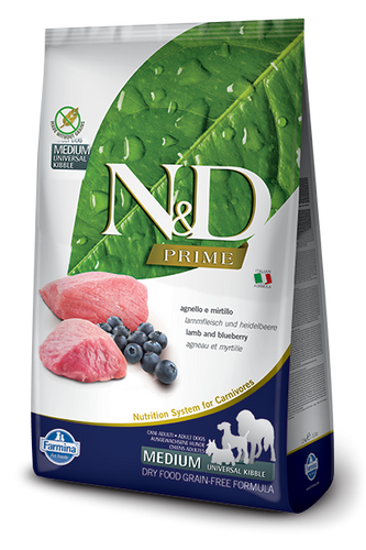 Farmina Prime N&D Natural and Delicious Grain Free Medium Adult Lamb & Blueberry Dry Dog Food