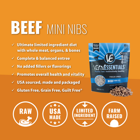 Vital Essentials Freeze Dried Grain Free Beef Mini Nibs Entree for Dogs Food