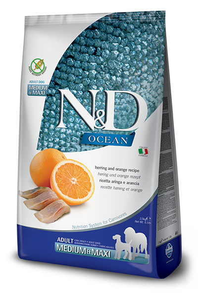 Farmina Ocean N&D Natural & Delicious Grain Free Medium & Maxi Adult Herring & Orange Dry Dog Food (26.4 lb - 17172)