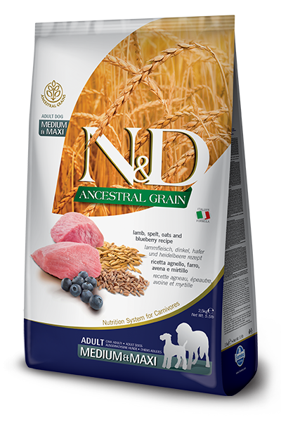 Farmina N&D Ancestral Grain Canine Lamb & Blueberry Adult Medium & Maxi Dry Dog Food