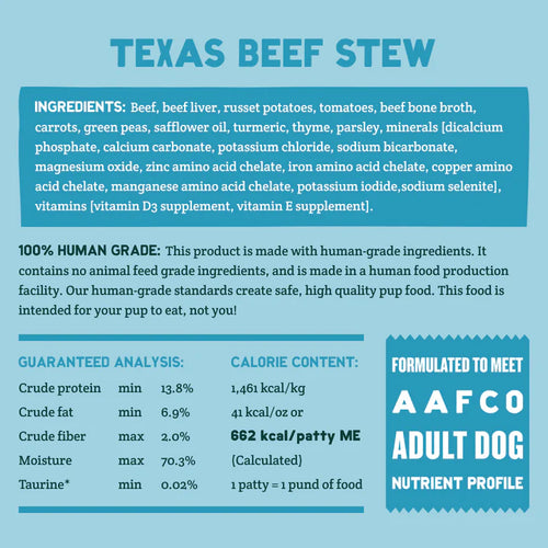 A Pup Above Texas Beef Stew Grain Free Gently Cooked Frozen Dog Food