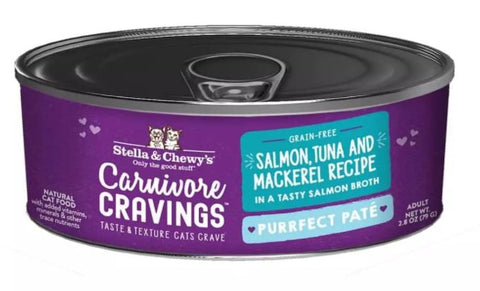 Stella and Chewy Carnivore Cravings Salmon, Tuna and Mackerel Recipe Purrfect Pate Canned Cat Food