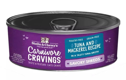Stella and Chewy Carnivore Cravings Tuna and Mackerel Recipe Savory Shreds Canned Cat Food
